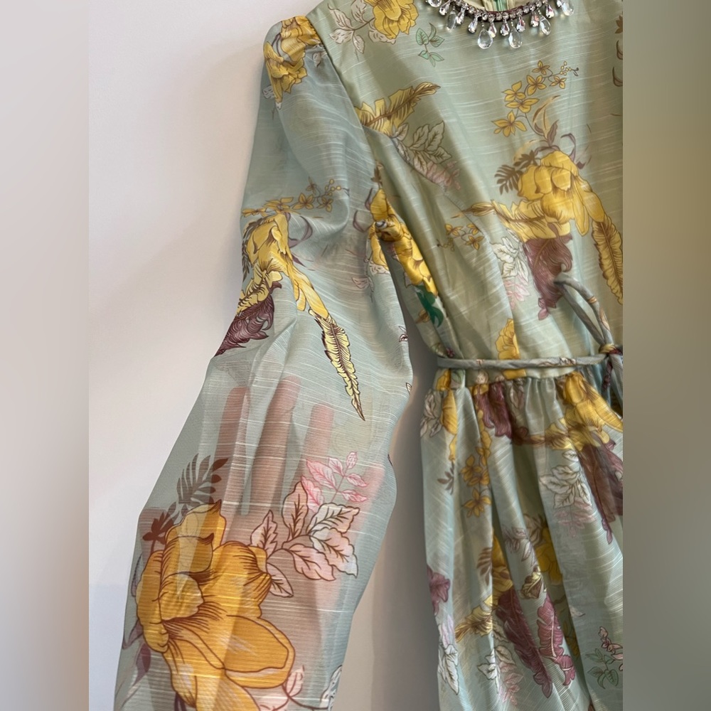 Floral green sage summer dress Small - Picture 12 of 13